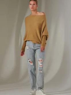 Jolie Moi Knitted Jumpers-Made in Italy Wool Blend Asymmetric Knit Jumper, Almond