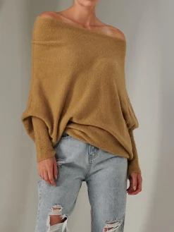 Jolie Moi Knitted Jumpers-Made in Italy Wool Blend Asymmetric Knit Jumper, Almond