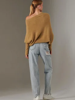 Jolie Moi Knitted Jumpers-Made in Italy Wool Blend Asymmetric Knit Jumper, Almond