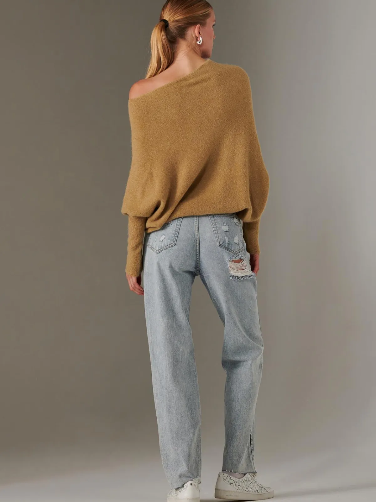 Jolie Moi Knitted Jumpers-Made in Italy Wool Blend Asymmetric Knit Jumper, Almond