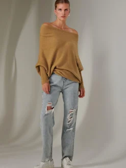 Jolie Moi Knitted Jumpers-Made in Italy Wool Blend Asymmetric Knit Jumper, Almond