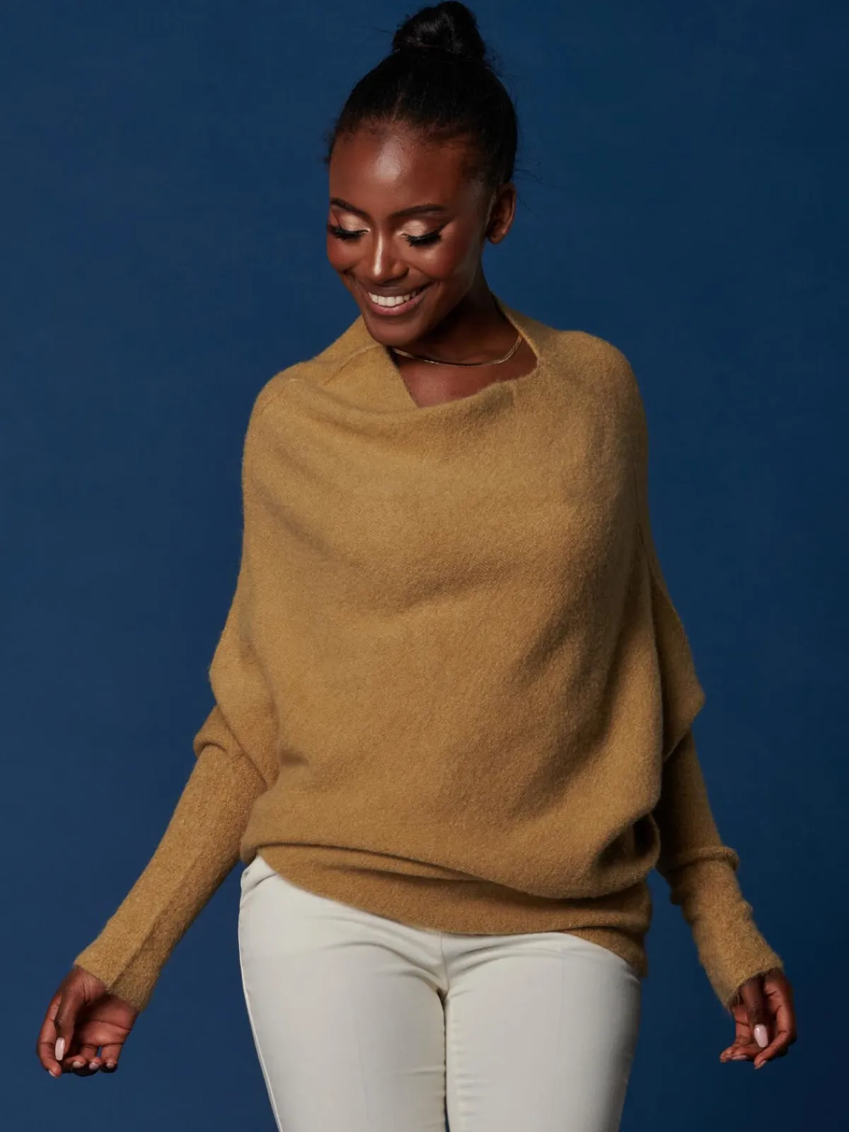 Jolie Moi Knitted Jumpers-Made in Italy Wool Blend Asymmetric Knit Jumper, Almond