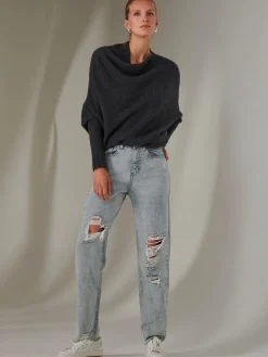 Jolie Moi Knitted Jumpers-Made in Italy Wool Blend Asymmetric Knit Jumper, Antra