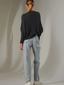 Jolie Moi Knitted Jumpers-Made in Italy Wool Blend Asymmetric Knit Jumper, Antra