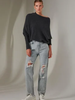 Jolie Moi Knitted Jumpers-Made in Italy Wool Blend Asymmetric Knit Jumper, Antra