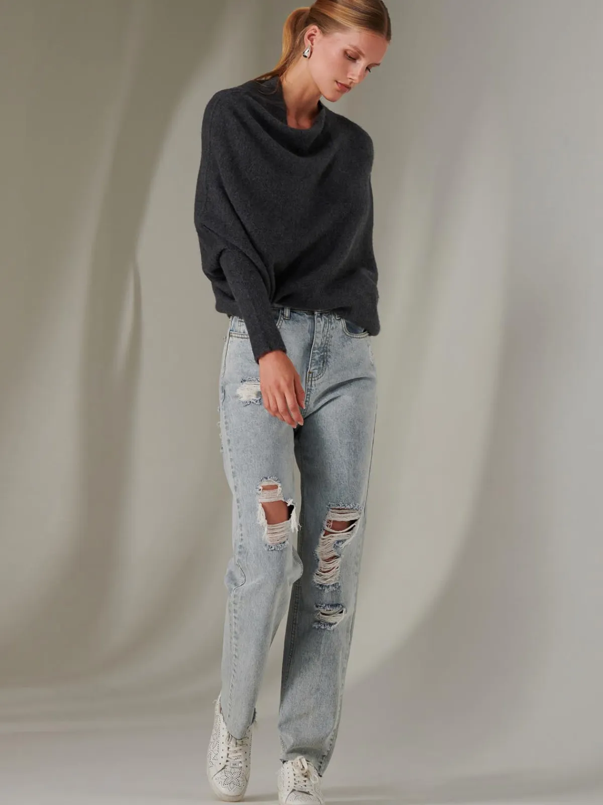 Jolie Moi Knitted Jumpers-Made in Italy Wool Blend Asymmetric Knit Jumper, Antra