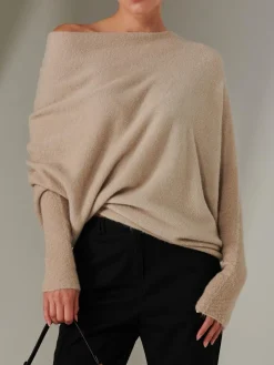 Jolie Moi Knitted Jumpers-Made in Italy Wool Blend Asymmetric Knit Jumper, Beige