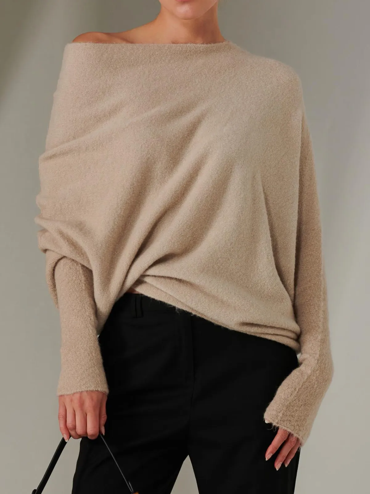 Jolie Moi Knitted Jumpers-Made in Italy Wool Blend Asymmetric Knit Jumper, Beige
