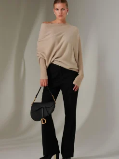 Jolie Moi Knitted Jumpers-Made in Italy Wool Blend Asymmetric Knit Jumper, Beige