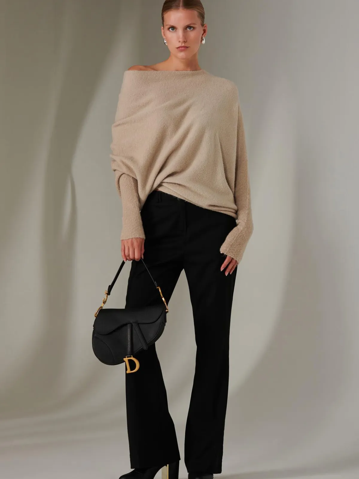 Jolie Moi Knitted Jumpers-Made in Italy Wool Blend Asymmetric Knit Jumper, Beige