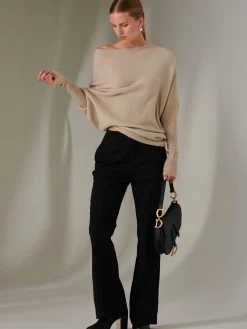 Jolie Moi Knitted Jumpers-Made in Italy Wool Blend Asymmetric Knit Jumper, Beige