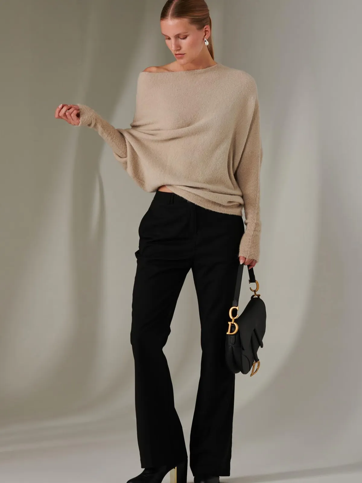 Jolie Moi Knitted Jumpers-Made in Italy Wool Blend Asymmetric Knit Jumper, Beige
