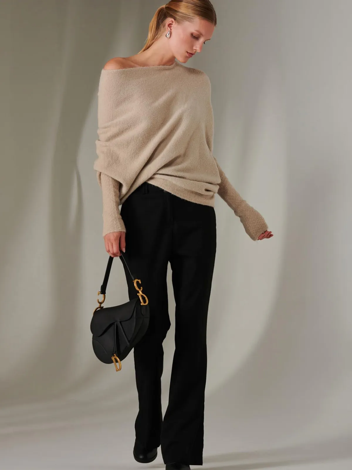 Jolie Moi Knitted Jumpers-Made in Italy Wool Blend Asymmetric Knit Jumper, Beige