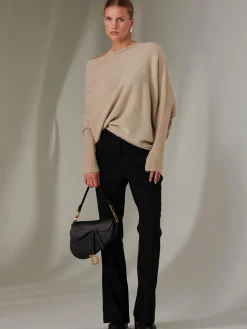 Jolie Moi Knitted Jumpers-Made in Italy Wool Blend Asymmetric Knit Jumper, Beige