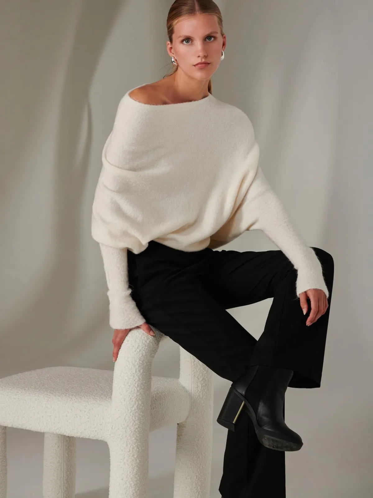 Jolie Moi Knitted Jumpers-Made in Italy Wool Blend Asymmetric Knit Jumper, Calce