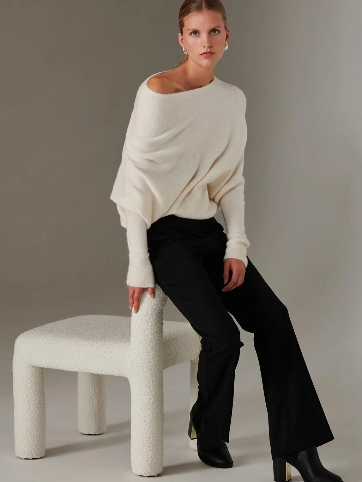Jolie Moi Knitted Jumpers-Made in Italy Wool Blend Asymmetric Knit Jumper, Calce
