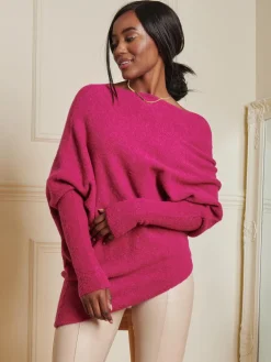 Jolie Moi Knitted Jumpers-Made in Italy Wool Blend Asymmetric Knit Jumper, Fuschia