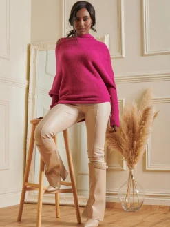 Jolie Moi Knitted Jumpers-Made in Italy Wool Blend Asymmetric Knit Jumper, Fuschia