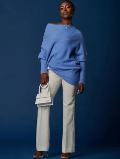 Jolie Moi Knitted Jumpers-Made in Italy Wool Blend Asymmetric Knit Jumper, Grapemist