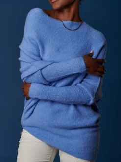 Jolie Moi Knitted Jumpers-Made in Italy Wool Blend Asymmetric Knit Jumper, Grapemist