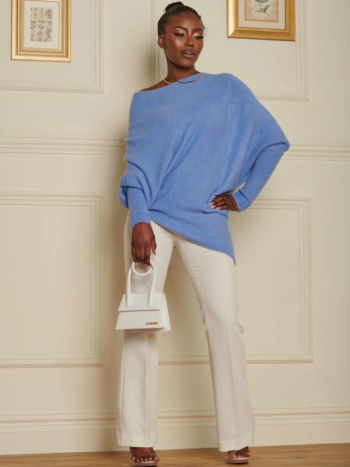 Jolie Moi Knitted Jumpers-Made in Italy Wool Blend Asymmetric Knit Jumper, Grapemist
