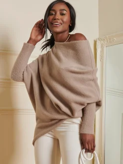 Jolie Moi Knitted Jumpers-Made in Italy Wool Blend Asymmetric Knit Jumper, Mocha