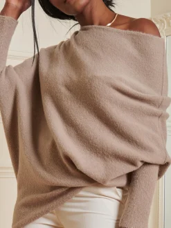 Jolie Moi Knitted Jumpers-Made in Italy Wool Blend Asymmetric Knit Jumper, Mocha