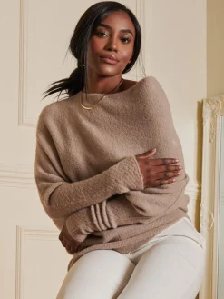 Jolie Moi Knitted Jumpers-Made in Italy Wool Blend Asymmetric Knit Jumper, Mocha