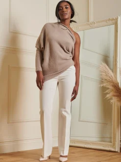 Jolie Moi Knitted Jumpers-Made in Italy Wool Blend Asymmetric Knit Jumper, Mocha