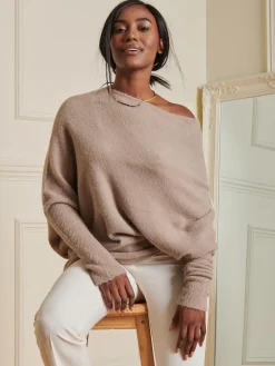 Jolie Moi Knitted Jumpers-Made in Italy Wool Blend Asymmetric Knit Jumper, Mocha