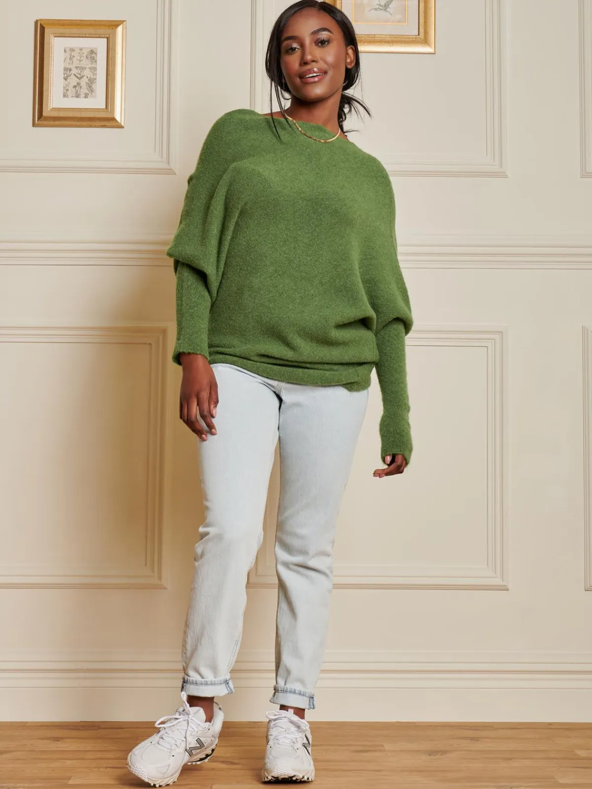Jolie Moi Knitted Jumpers-Made in Italy Wool Blend Asymmetric Knit Jumper, Olive Green