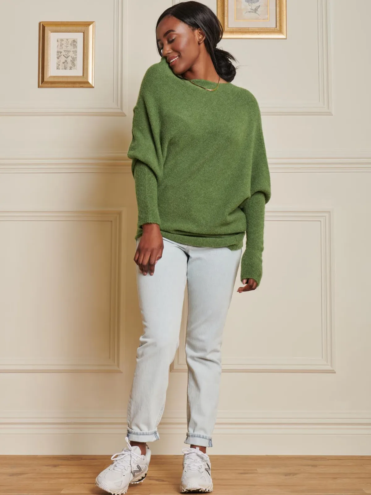 Jolie Moi Knitted Jumpers-Made in Italy Wool Blend Asymmetric Knit Jumper, Olive Green