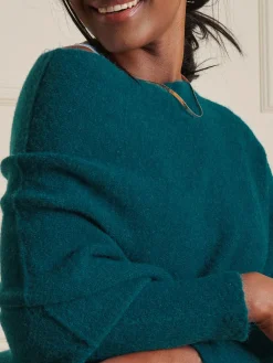 Jolie Moi Knitted Jumpers-Made in Italy Wool Blend Asymmetric Knit Jumper, Peacock Blue