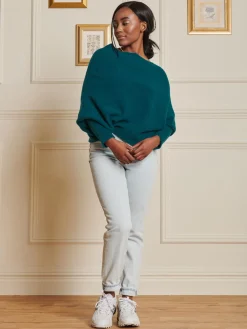 Jolie Moi Knitted Jumpers-Made in Italy Wool Blend Asymmetric Knit Jumper, Peacock Blue