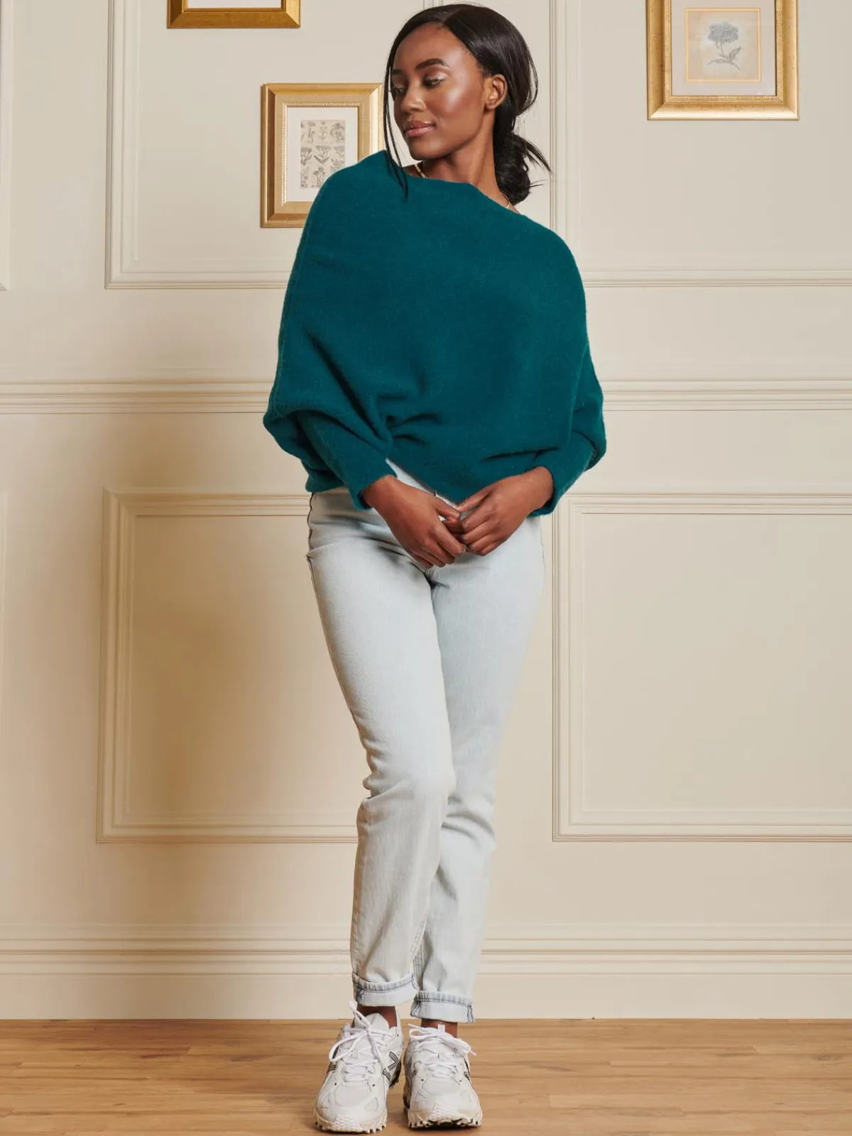 Jolie Moi Knitted Jumpers-Made in Italy Wool Blend Asymmetric Knit Jumper, Peacock Blue