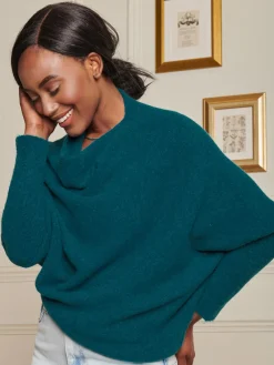 Jolie Moi Knitted Jumpers-Made in Italy Wool Blend Asymmetric Knit Jumper, Peacock Blue