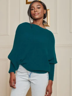 Jolie Moi Knitted Jumpers-Made in Italy Wool Blend Asymmetric Knit Jumper, Peacock Blue
