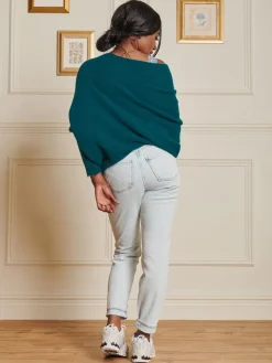 Jolie Moi Knitted Jumpers-Made in Italy Wool Blend Asymmetric Knit Jumper, Peacock Blue