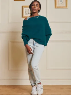 Jolie Moi Knitted Jumpers-Made in Italy Wool Blend Asymmetric Knit Jumper, Peacock Blue