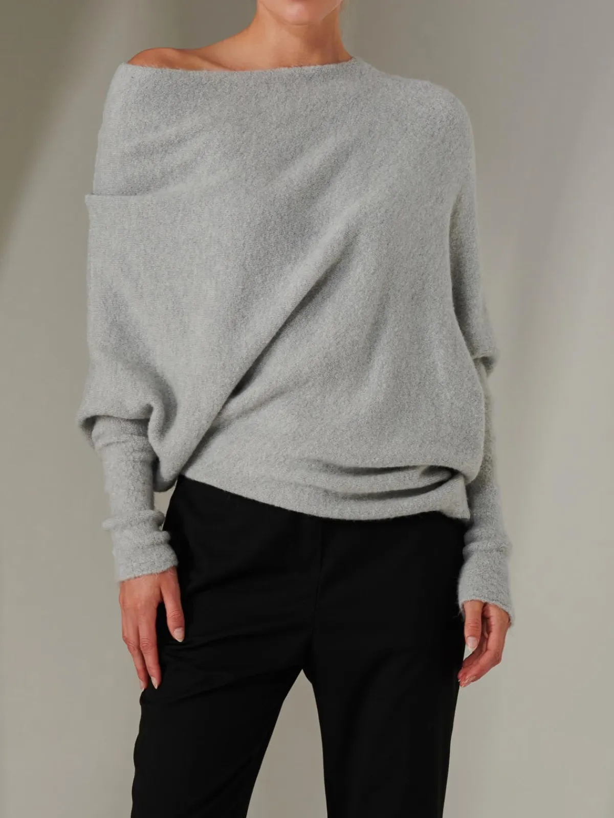 Jolie Moi Knitted Jumpers-Made in Italy Wool Blend Asymmetric Knit Jumper, Perla
