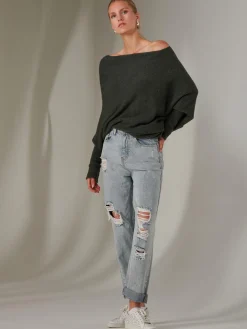 Jolie Moi Knitted Jumpers-Made in Italy Wool Blend Asymmetric Knit Jumper, Rosin
