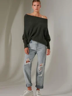 Jolie Moi Knitted Jumpers-Made in Italy Wool Blend Asymmetric Knit Jumper, Rosin