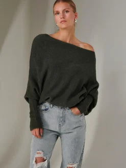 Jolie Moi Knitted Jumpers-Made in Italy Wool Blend Asymmetric Knit Jumper, Rosin