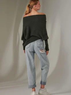 Jolie Moi Knitted Jumpers-Made in Italy Wool Blend Asymmetric Knit Jumper, Rosin