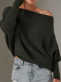 Jolie Moi Knitted Jumpers-Made in Italy Wool Blend Asymmetric Knit Jumper, Rosin