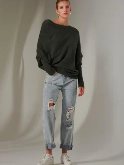 Jolie Moi Knitted Jumpers-Made in Italy Wool Blend Asymmetric Knit Jumper, Rosin
