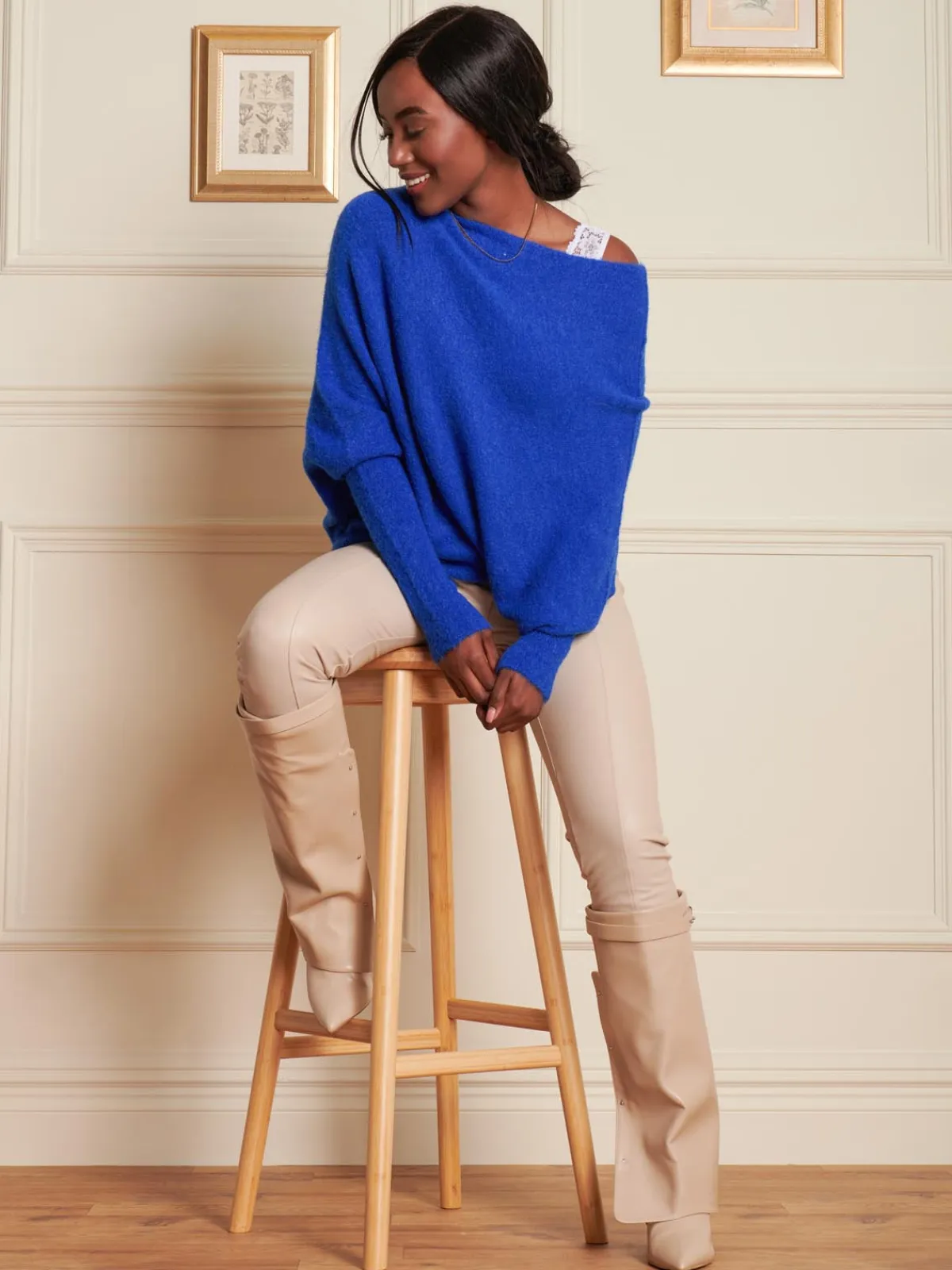 Jolie Moi Knitted Jumpers-Made in Italy Wool Blend Asymmetric Knit Jumper, Royal Blue