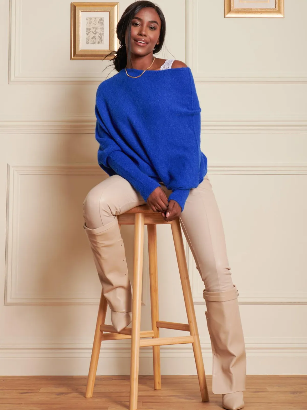 Jolie Moi Knitted Jumpers-Made in Italy Wool Blend Asymmetric Knit Jumper, Royal Blue