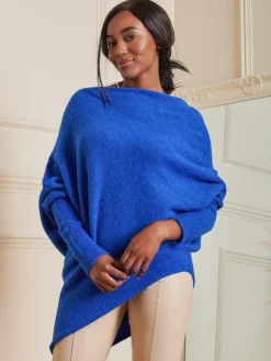Jolie Moi Knitted Jumpers-Made in Italy Wool Blend Asymmetric Knit Jumper, Royal Blue