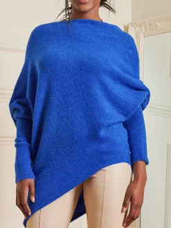 Jolie Moi Knitted Jumpers-Made in Italy Wool Blend Asymmetric Knit Jumper, Royal Blue